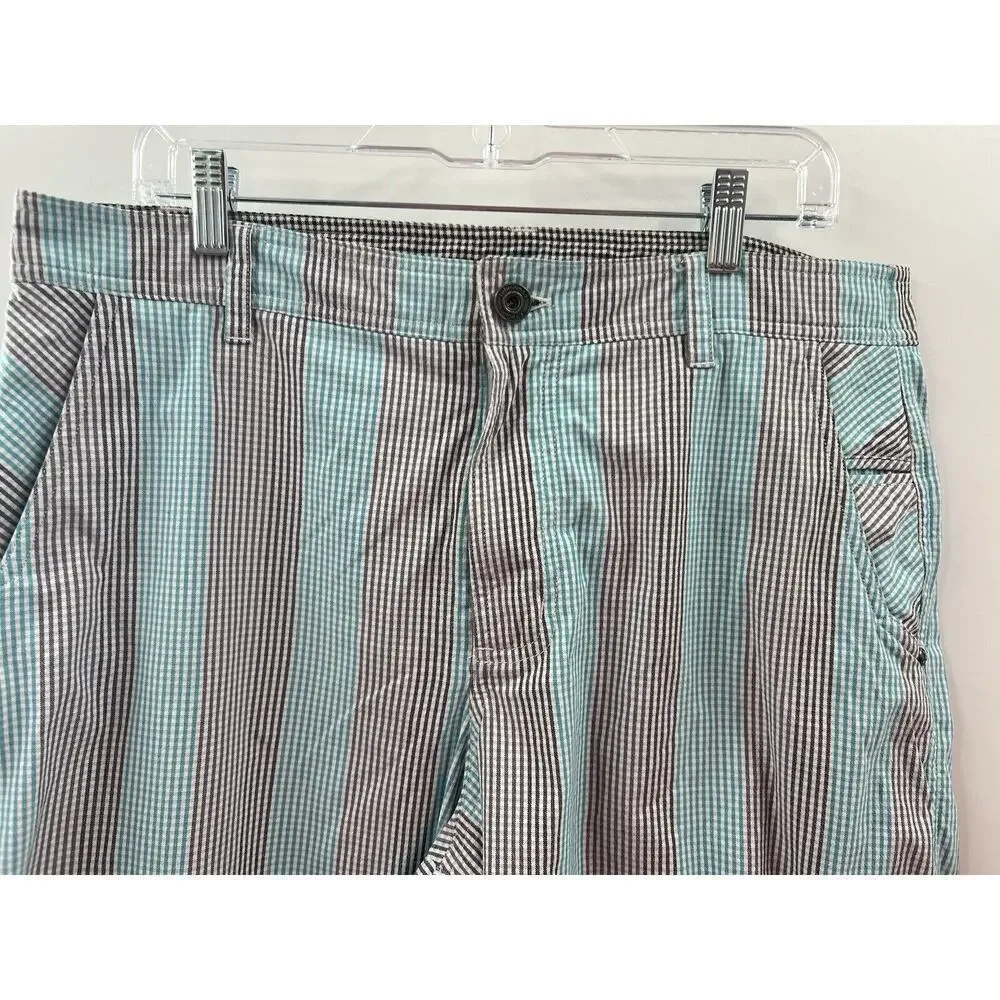 Lululemon Athletica Men’s Shorts Kahuna Teal Blue Gray Striped Pockets Size 36